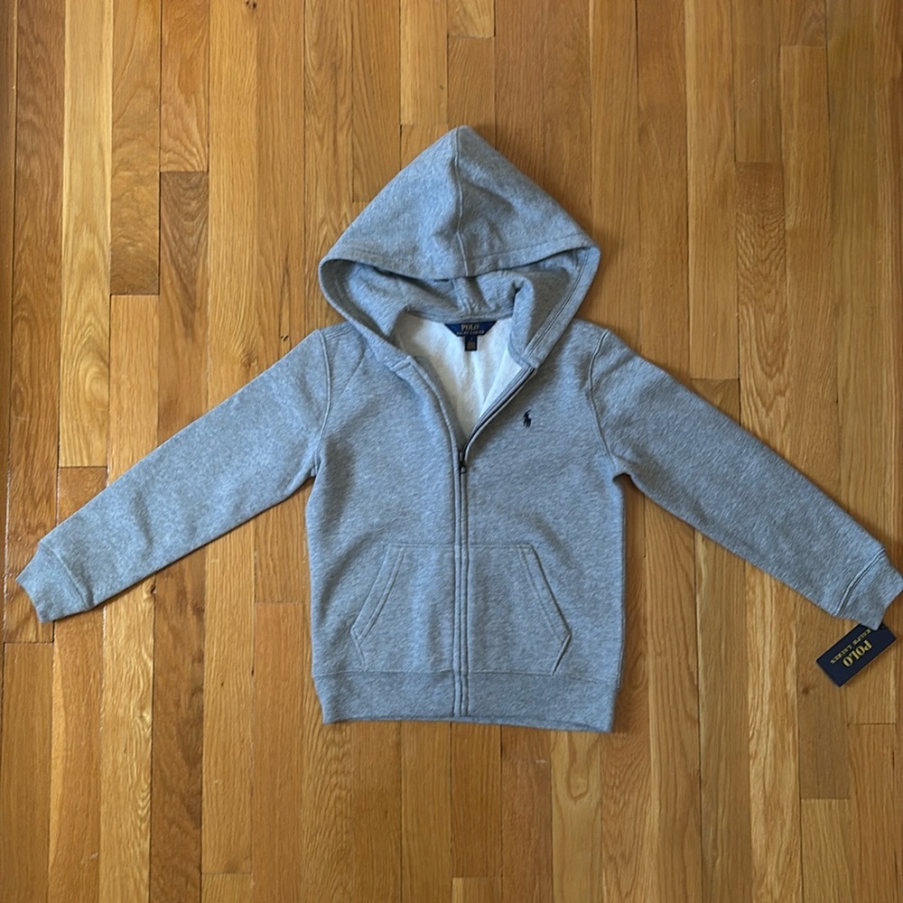 NWT Polo Ralph Lauren Kids Fleece Full-Zip Hoodie - Heather Grey - Size 7